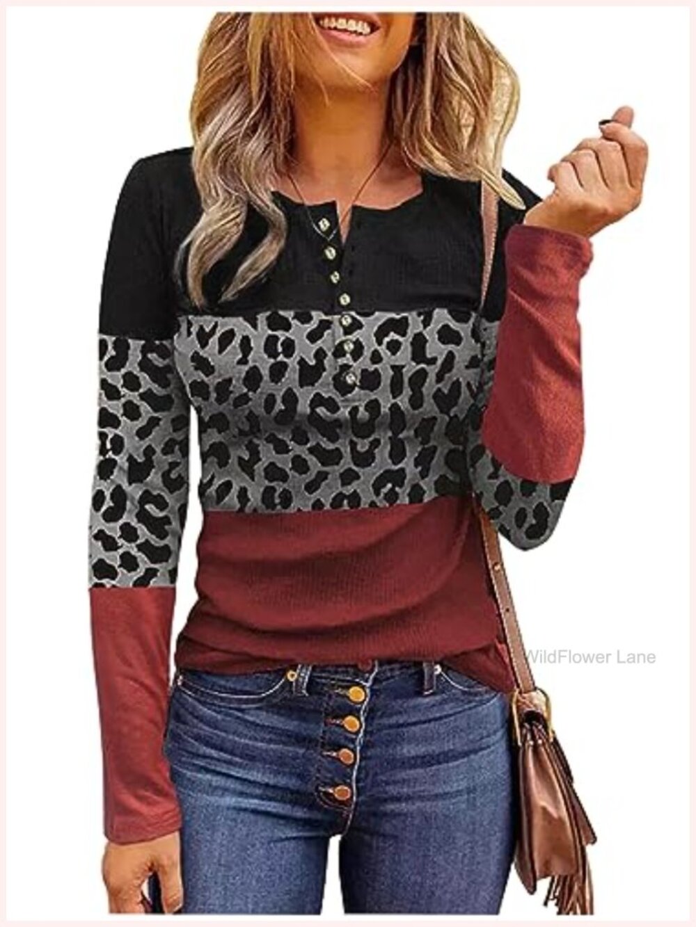 Women's Ribbed Knit Henley Blouse Long Sleeve Slim Fit Tunic Tops Lace Trim